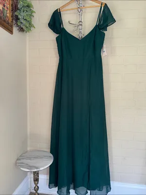 Birdy Grey dress Devin Chiffon Gown Emerald Green Cold Shoulder Maxi xxl NEW thumbnail 2