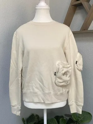 StüSsy Cream Front Pockets Crewneck Pullover Sweatshirt Streetwear Skate Casual thumbnail 1