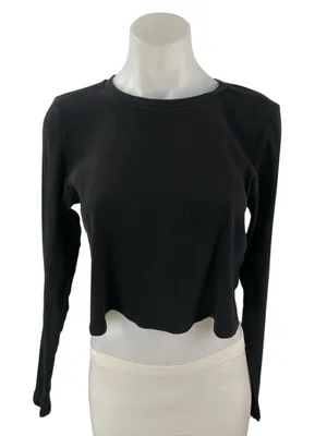 Aritzia TNA Womens Black Long Sleeve Crew Neck Knit T Shirt Tee Crop Top Size XL thumbnail 1