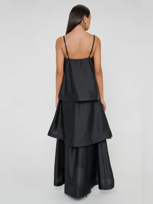 Show Me Your Mumu Ella Maxi Dress size Small S Black Tiered silky satin nwot thumbnail 4