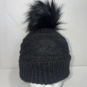 Aerie Black Knit Toboggan Ski Winter Weather One Size Hat Cap Pompom‎ Beanie thumbnail 4