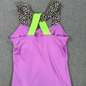 Jofit Wide Strap Active Top Women's Small Crossover Back Purple Green Shelf Bra thumbnail 9
