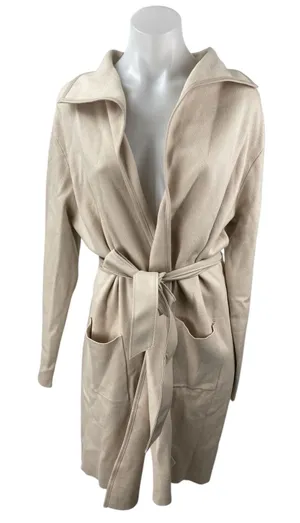 NEW Sioni Women's Cream Beige Collared belted Long Sleeve Trench Coat Jacket M thumbnail 1