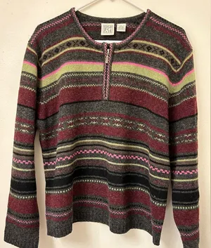 Vintage Field Gear Quarter Zip Striped Red Gray wool Sweater Size Large thumbnail 1
