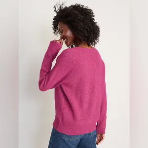 Old Navy V-Neck Melange Shaker Stitch Cocoon Pullover Sweater Berry Pink Medium thumbnail 2
