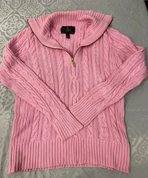 Lauren Ralph Lauren Pink Cable-Knit Half-Zip Turtleneck Sweater thumbnail 1