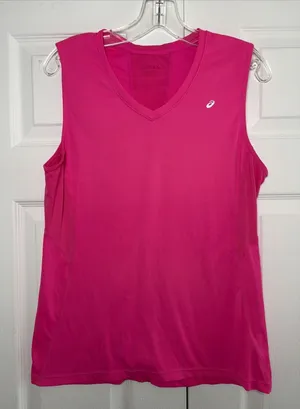 Asics Performance V-Neck Running Tank Womens Size L Pink Mesh Back Activewear thumbnail 1
