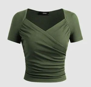 Cider Olive Green Faux Wrap Jersey Short Sleeve T Shirt thumbnail 1