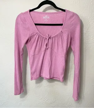 Hollister Pink Long Sleeve Tie Front Blouse thumbnail 1