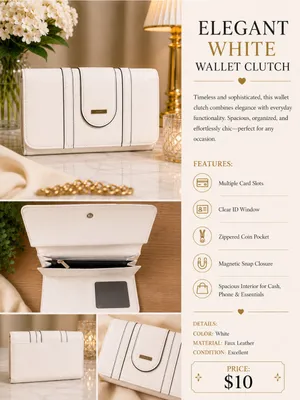 Elegant Faux Leather White Wallet Clutch thumbnail 2