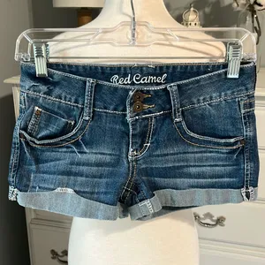 Denim Jean Shorts XS Stretchy Red Camel Womens Size 1 Low Rise thumbnail 1