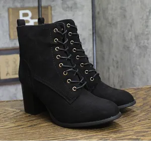 Journee Collection Lace-Up Zip Block Heel Faux Suede Bootie Boots Black 8.5M thumbnail 1