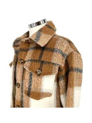 Avec Les Filles Plaid Shacket Jacket Button-Up Brown Cream Size Small Cabincore thumbnail 4