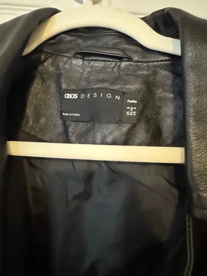 ASOS DESIGN Petite Premium Real Leather Oversized Biker Jacket Black US 4 thumbnail 3
