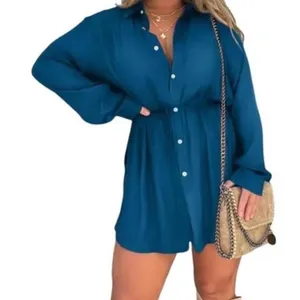 Blue Button Down Romper Dress with Built thumbnail 1