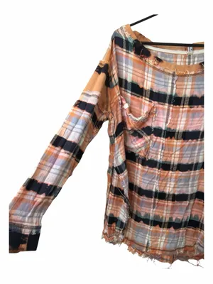 Free People Intimately pink plaid flannel pullover raw-edge shirt thumbnail 3