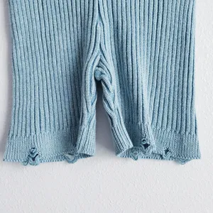 Urban Outfitters Kadin Knit Blue Ribbed Distressed Biker Shorts thumbnail 5