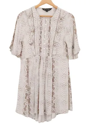 Kivari Snakeskin Print Mini Dress Womens Size XS Animal Print Ruffle Flirty thumbnail 1