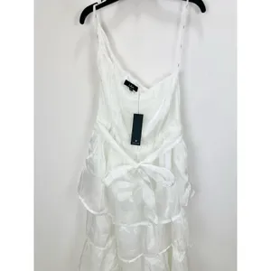 Lulus Sweetest Success White Organza Tiered One-Shoulder Midi Dress Medium NWT thumbnail 6
