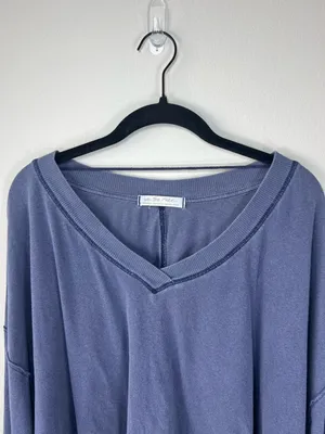 Free People We The Free Buffy Tee Shirt Blue Oversize Crop Long Sleeve Cotton XS thumbnail 2