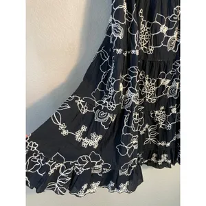 Coldwater Creek Womens L Maxi Skirt Black White Floral Embroidered Tiered Boho thumbnail 7