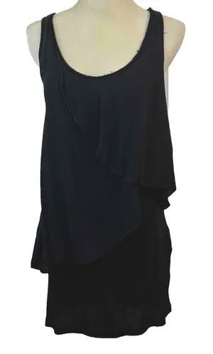 Zara‎ Trafaluc Layered Mini Dress Medium Black Asymmetrical Ruffle Racerback thumbnail 1