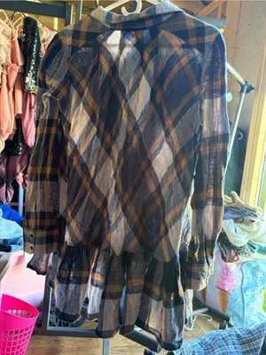 Free People Womens Size Med Peppy in Plaid Button Up Blouse Top Ruffle OB412734 thumbnail 4