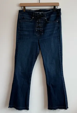 Veronica Beard Carolyn 10” Baby Boot Dark Blue Flare Jeans thumbnail 1