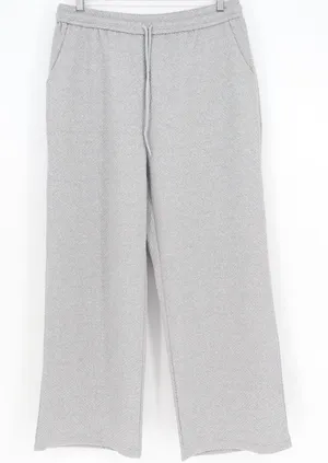 Unbranded Heather Grey Wide Leg Textured Lounge Pants Large Drawstring Knit L thumbnail 1