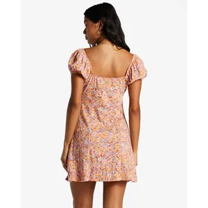 Billabong Dream Girl Mini Dress Womens M Orange Floral‎ Cottagecore Soft Girl thumbnail 4