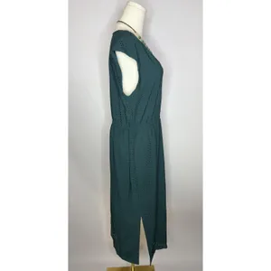 J.Crew‎ Teal Textured Perforated Midi Dress Elastic Waist Size 10 thumbnail 3