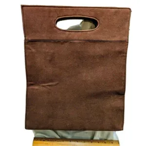 Handmade Vintage-Inspired Brown & Gold Brocade Handbag With Suede Accents Snap Closure & thumbnail 5