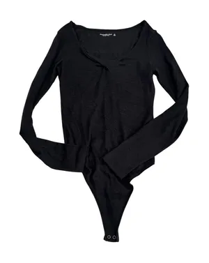 Abercrombie & Fitch Black Long Sleeve Sweetheart‎ Twist Front Bodysuit Medium thumbnail 1