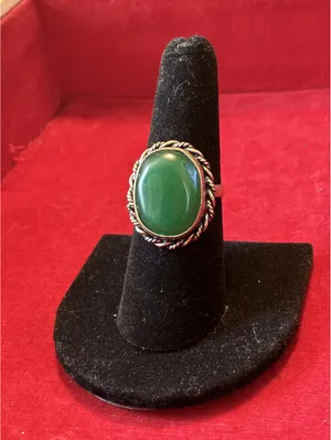 Silver Green Onyx Statement Ring Boho Rope Trim Sz 7.5 thumbnail 2