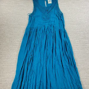 Anthropologie x Mermaid Macrame Maxi Dress M Blue Rayon Flowy Coastal Vacation thumbnail 13