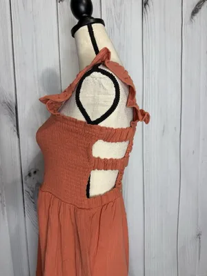 New In Maxi Dress Sz L Light Rust Red Open Back Ladder Strap Smocked Front NWT thumbnail 12
