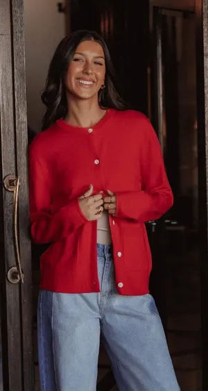 Petal + Pup Abner Cardigan Sweater Womens Small Red Crew Neck Button Knit thumbnail 1