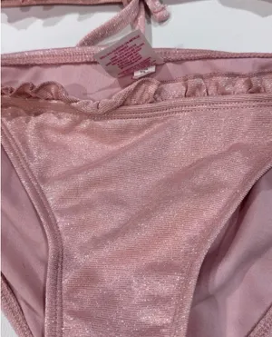 Xhilaration Pink Sparkly Metallic Ruffle Triangle Tie Bikini Set thumbnail 4