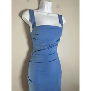 Zara Women Blue Ruched Square Neck Sleeveless Midi Bodycon Dress Size S thumbnail 4