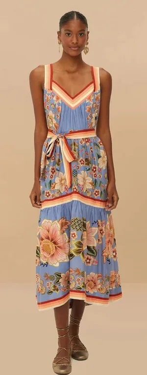 NWT Farm Rio Blue Superbloom Tapestry Maxi Dress thumbnail 1
