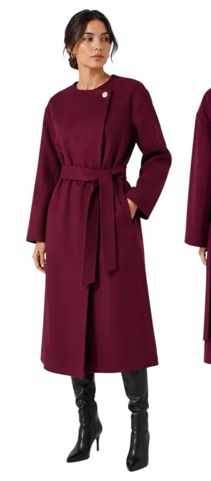 Ann Taylor Tie Waist Balloon Sleeve Wool Blend Coat Mulberry Size XXL thumbnail 1