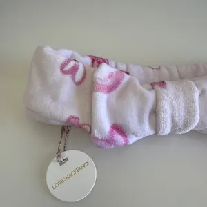 Love Shack Fancy Rare Print Face Wash Headband With Bow Blushing Kisses NWT Pink thumbnail 2