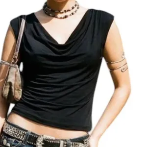 Vintage y2k 2000s D.E.P.T Black Cowle Neck open back Bow Blouse office siren thumbnail 1