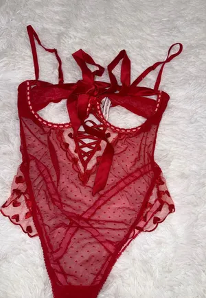 Victoria's Secret Red Sheer Lace-Up Teddy size Large Lingerie thumbnail 1