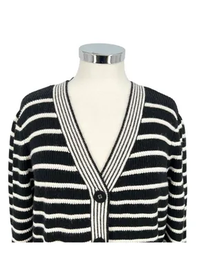 Bagatelle Striped Cardigan Sweater Preppy French Girl Black Ivory Size Large thumbnail 2