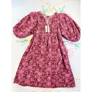 Universal Thread Womens Floral Pintuck Balloon Sleeve Mini Dress Burgundy XS‎ thumbnail 2
