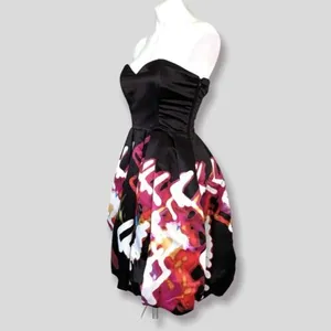 PARKER Remi Black Satin Print Strapless‎ Fit & Flare Party Dress 2 Hoco thumbnail 6