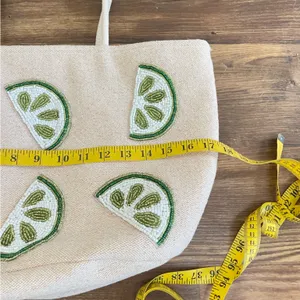 Beaded Lime Tote Bag‎ Green thumbnail 7