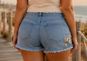 Torrid Denim Womens 18 Floral Embroidered Raw Hem Light Wash Jean Shorts Blue thumbnail 1