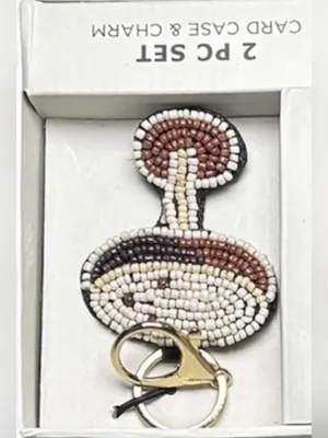 Rachel Zoe NWT Brown Expresso Beaded Card Case Holder Key Charm Boxed Gift Set thumbnail 5